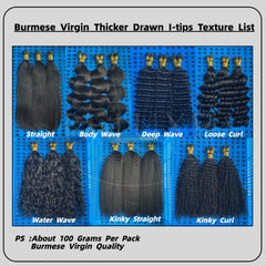Burmese Virgin I-tip Thicker Drawn #1B Hair Extensions