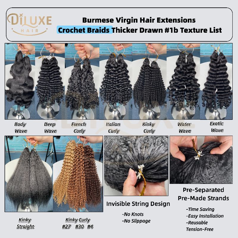 Burmese Virgin Crochet Braids Thicker-Drawn Hair Extensions