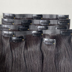 Burmese Virgin PU Clip-in Thicker Drawn #1B Hair Extensions