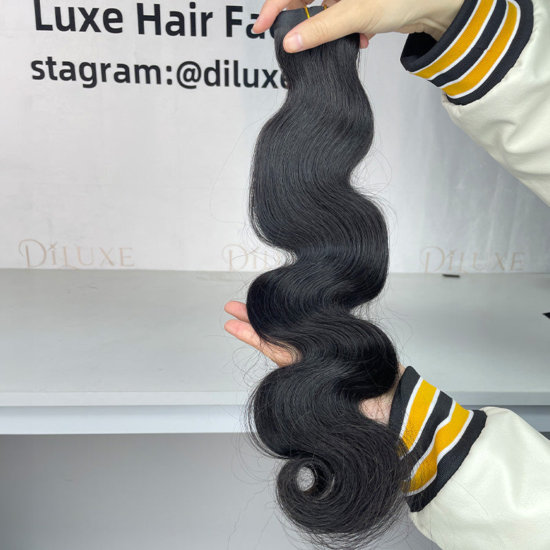 Burmese Virgin PU Clip-in Thicker Drawn #1B Hair Extensions